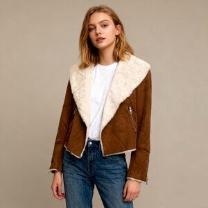 NWT Women's RIVER ISLAND AVIATOR FAUX Sheepskin JACKET UK Size 14